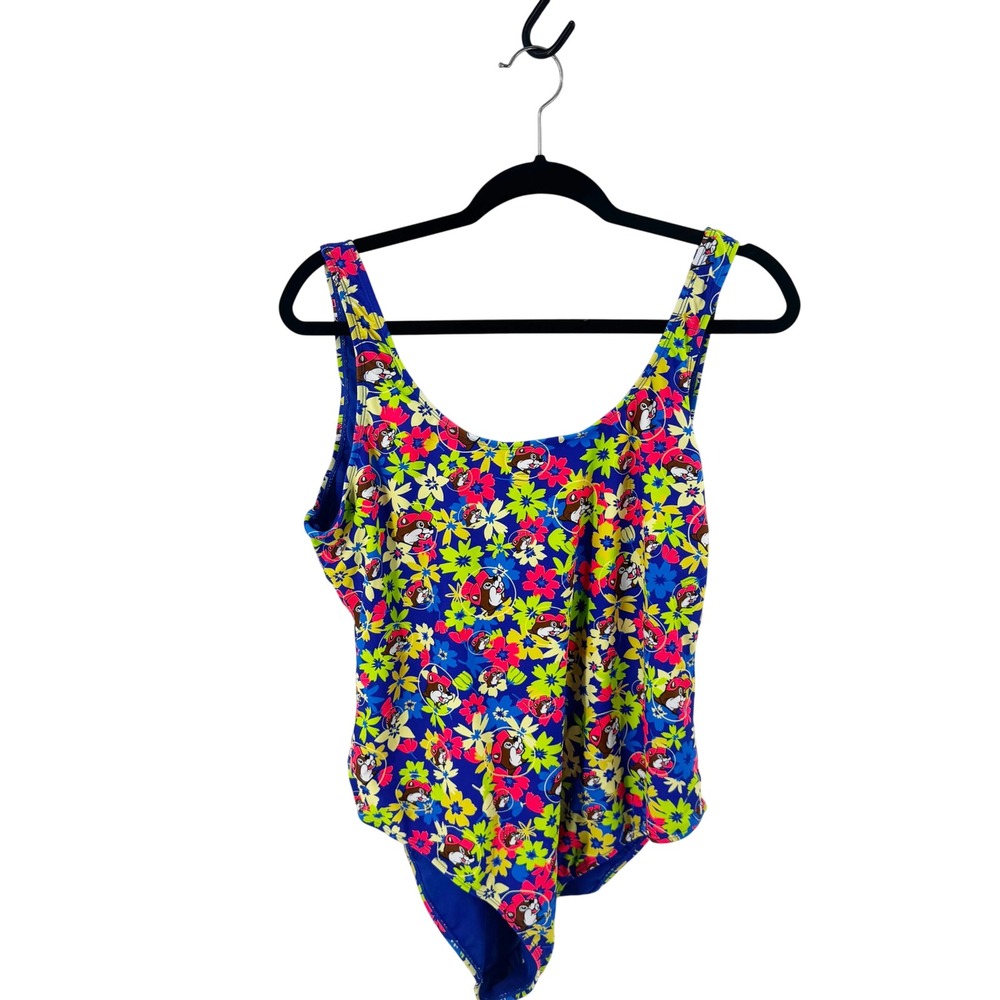 Bucees Womens Swimsuit One Piece Floral Bucee Beaver Character Print Blue‎ XL
